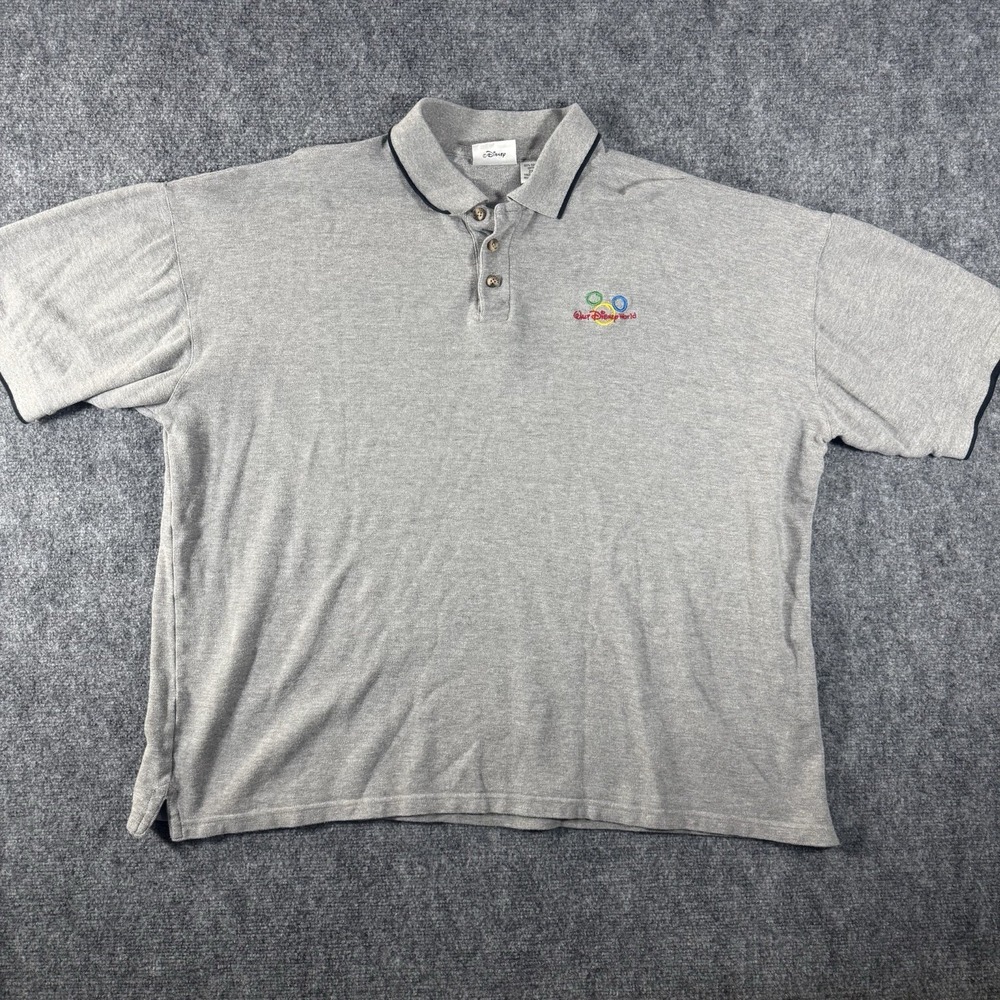 Mens VTG Walt Disney World Embroidered Logo Gray Short Sleeve Polo Shirt XXL